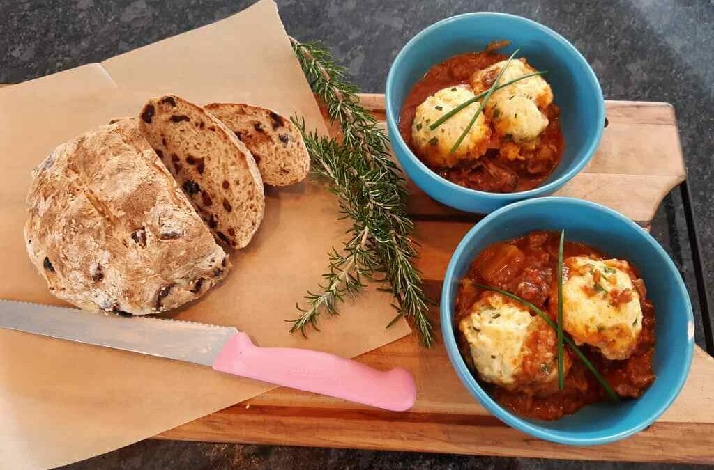 Slow Cooker Beef and Red Wine with Cheese and Chive Dumplings